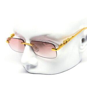 Men Women Sunglasses Pink Lens Rimless Luxury Retro Shades Gold Metal Lentes New